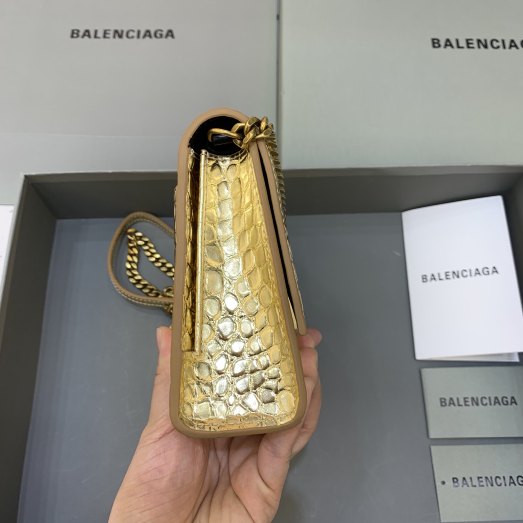 Balenciaga Big Hourglass Wallet With Chain Crocodile Embossed Shoulder Bag Gold